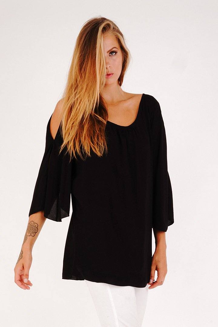 Blake Loose Fitting Long Sleeve Cold Shoulder Tunic Top - Love ShuShi