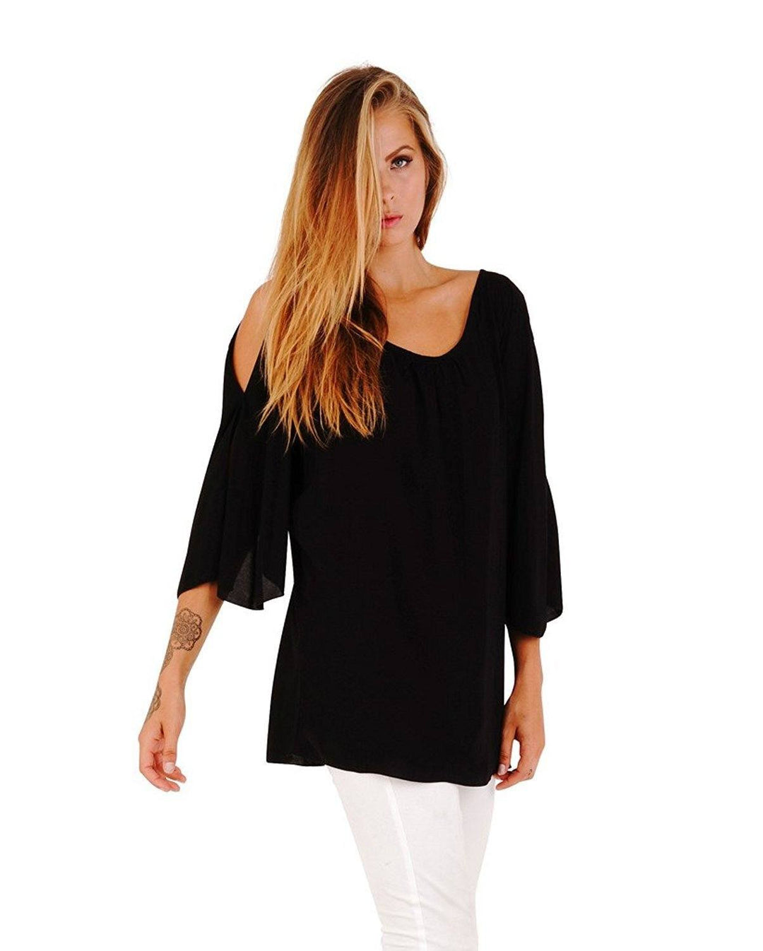 Blake Loose Fitting Long Sleeve Cold Shoulder Tunic Top - Love ShuShi