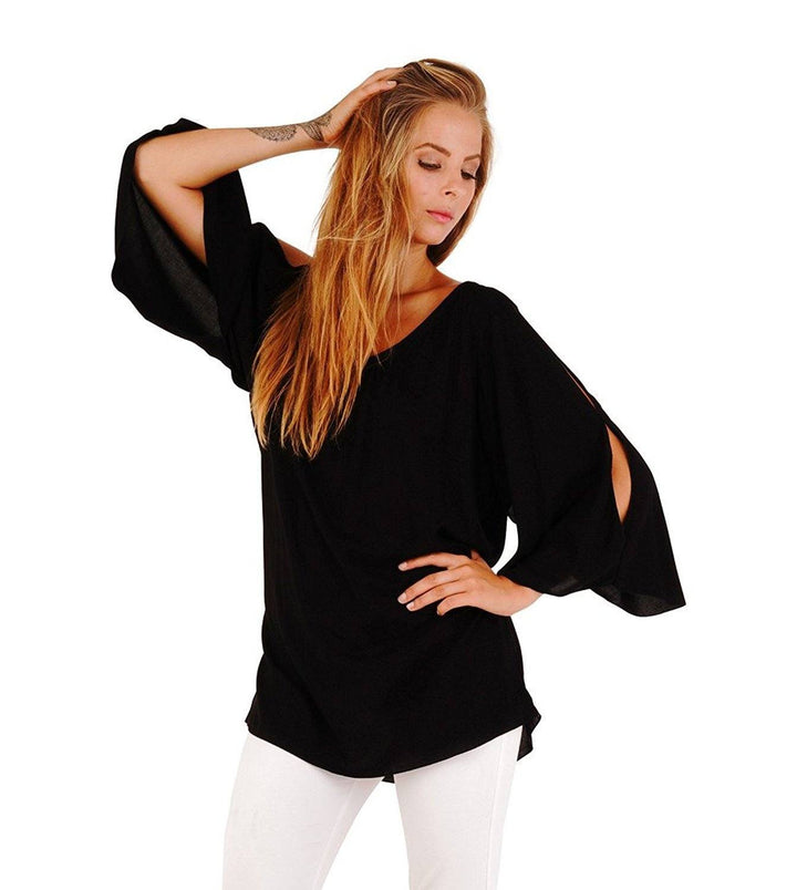 Blake Loose Fitting Long Sleeve Cold Shoulder Tunic Top - Love ShuShi