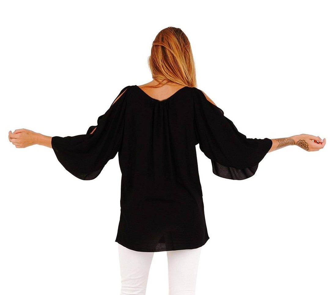 Blake Loose Fitting Long Sleeve Cold Shoulder Tunic Top - Love ShuShi