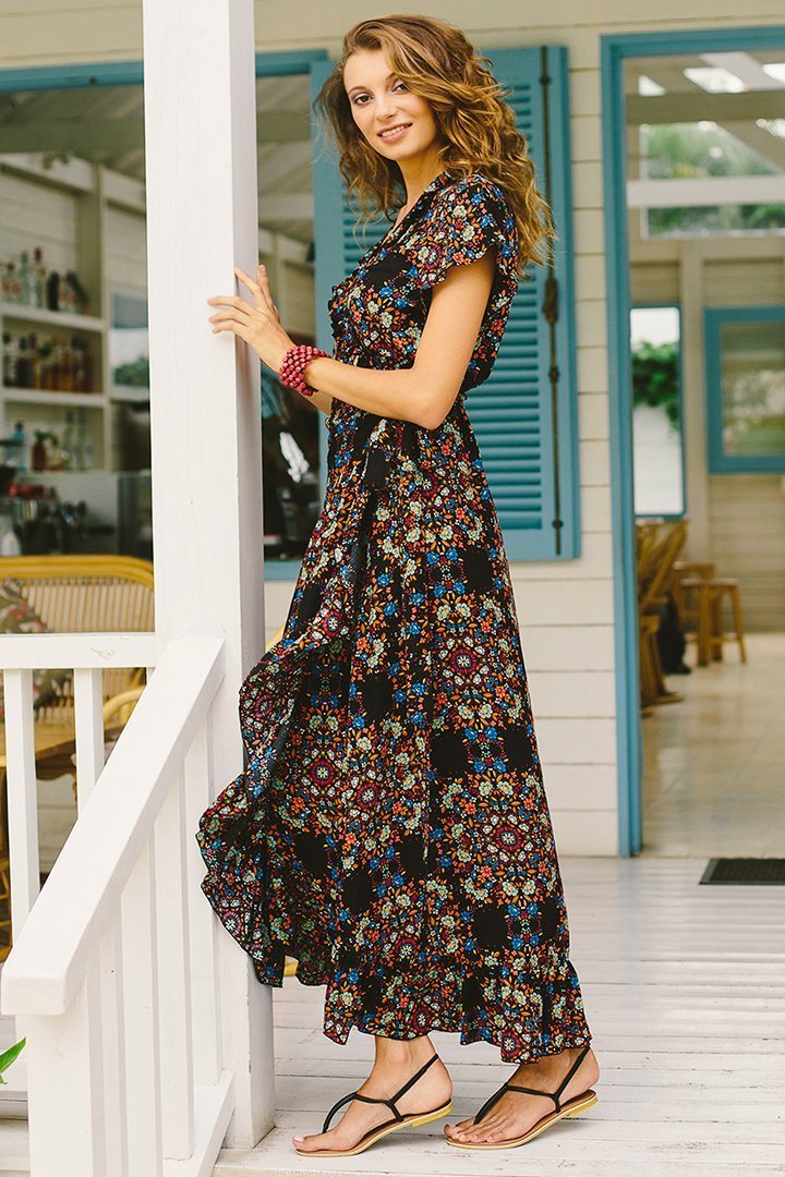 Claire Long Floral Summer Wrap Dress - Love ShuShi