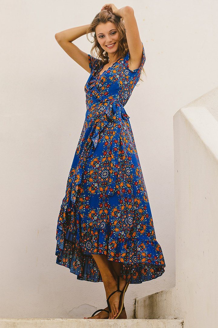 Claire Long Floral Summer Wrap Dress - Love ShuShi