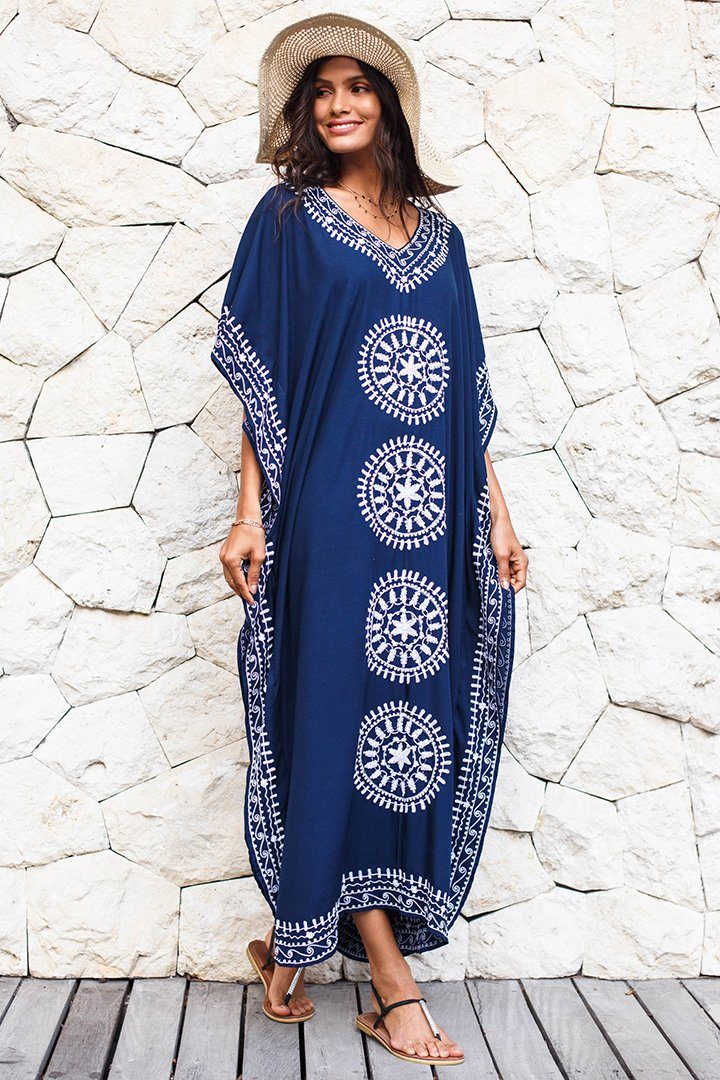 Embroidered Long Kaftan Dress - Love ShuShi