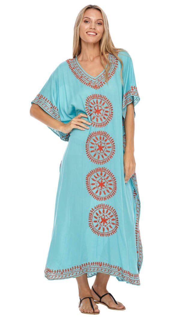 Embroidered Long Kaftan Dress - Love ShuShi