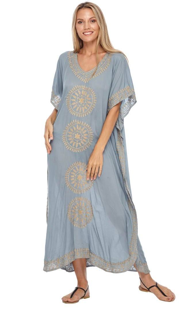 Embroidered Long Kaftan Dress - Love ShuShi