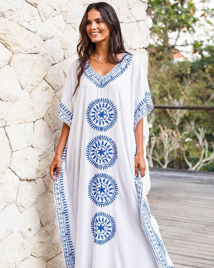 Embroidered Long Kaftan Dress - Love ShuShi