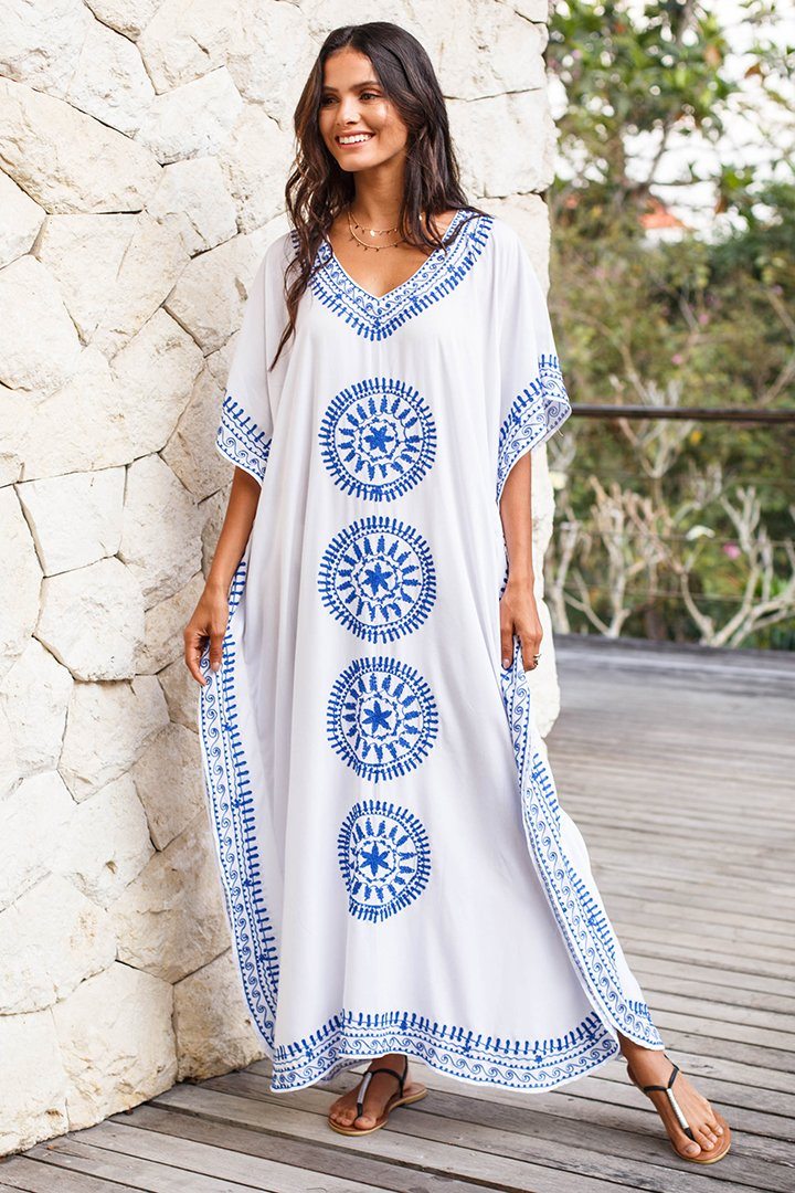 Embroidered Long Kaftan Dress - Love ShuShi