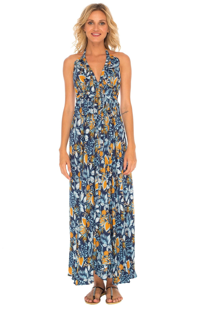 Flowy Long Halter Dress with Ruffles - Love ShuShi