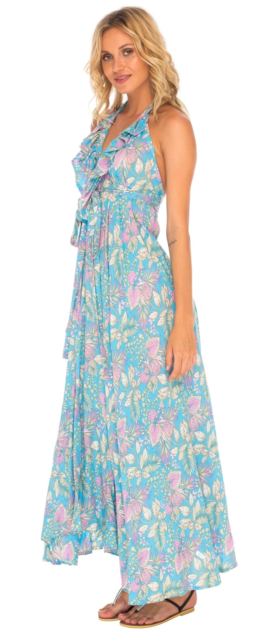 Flowy Long Halter Dress with Ruffles - Love ShuShi