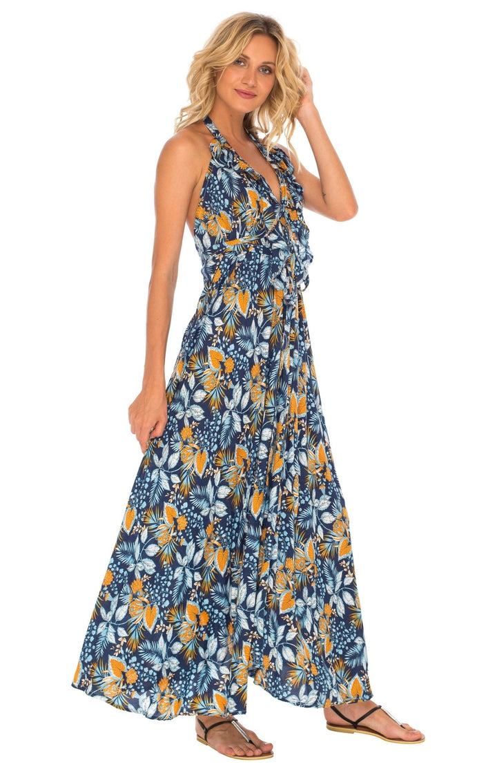 Flowy Long Halter Dress with Ruffles - Love ShuShi