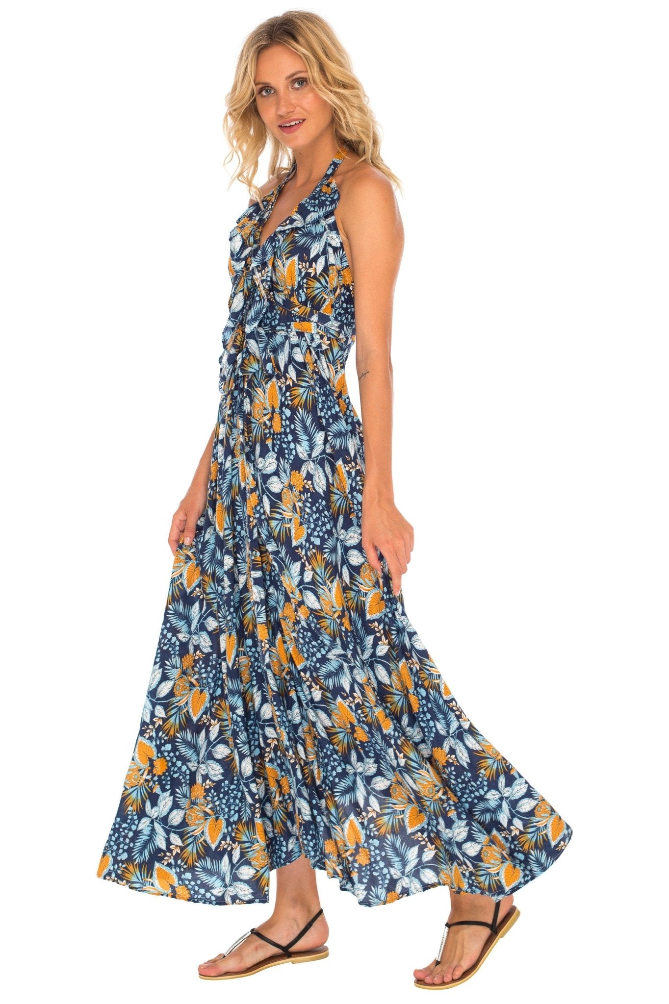 Flowy Long Halter Dress with Ruffles - Love ShuShi