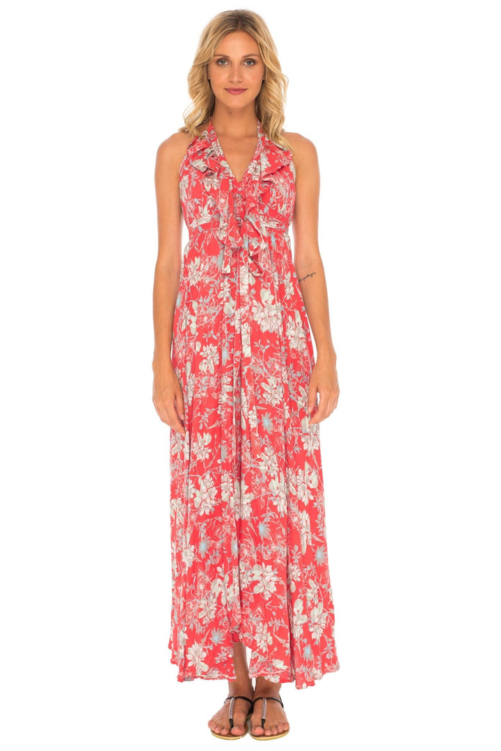 Flowy Long Halter Dress with Ruffles - Love ShuShi