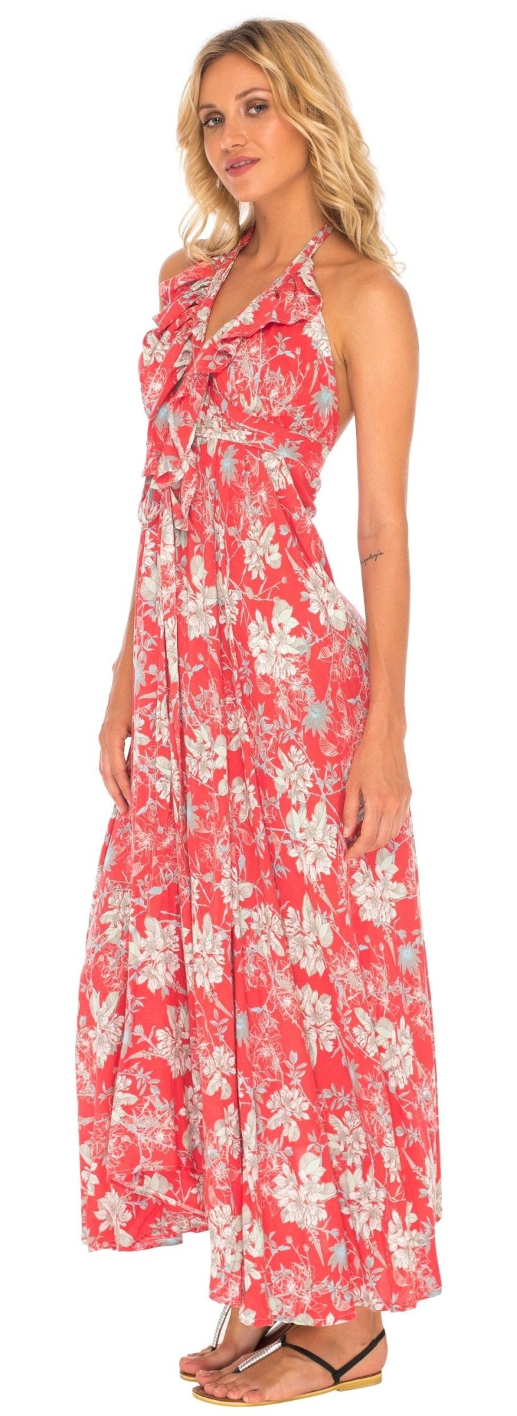 Flowy Long Halter Dress with Ruffles - Love ShuShi