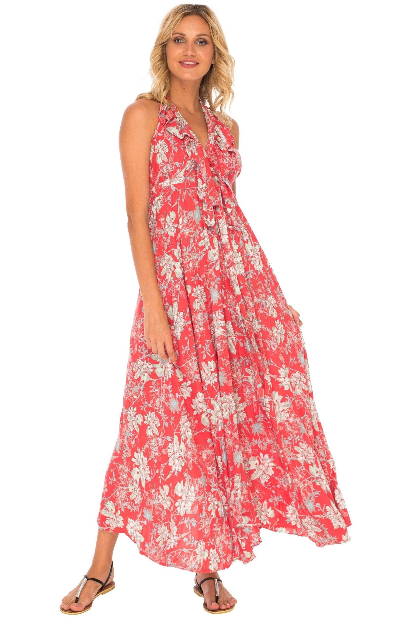 Flowy Long Halter Dress with Ruffles - Love ShuShi