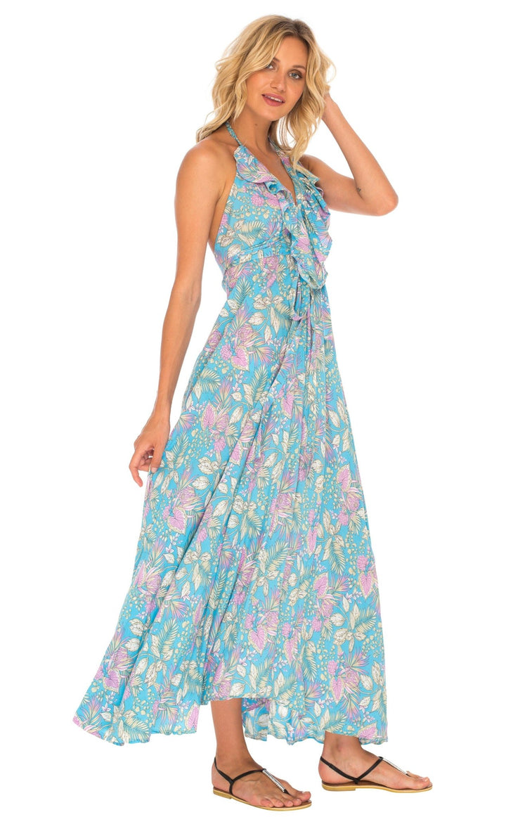 Flowy Long Halter Dress with Ruffles - Love ShuShi