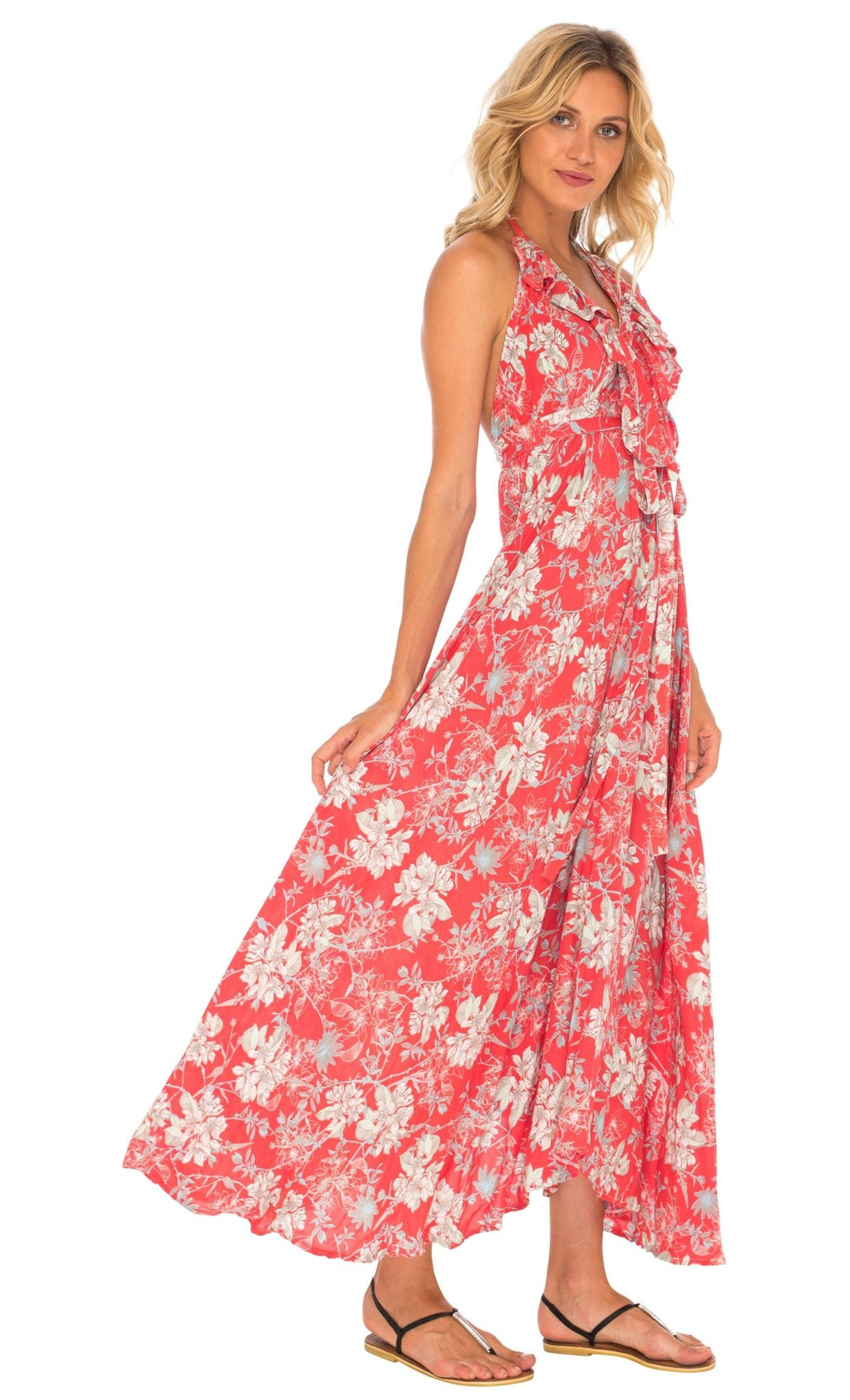 Flowy Long Halter Dress with Ruffles - Love ShuShi