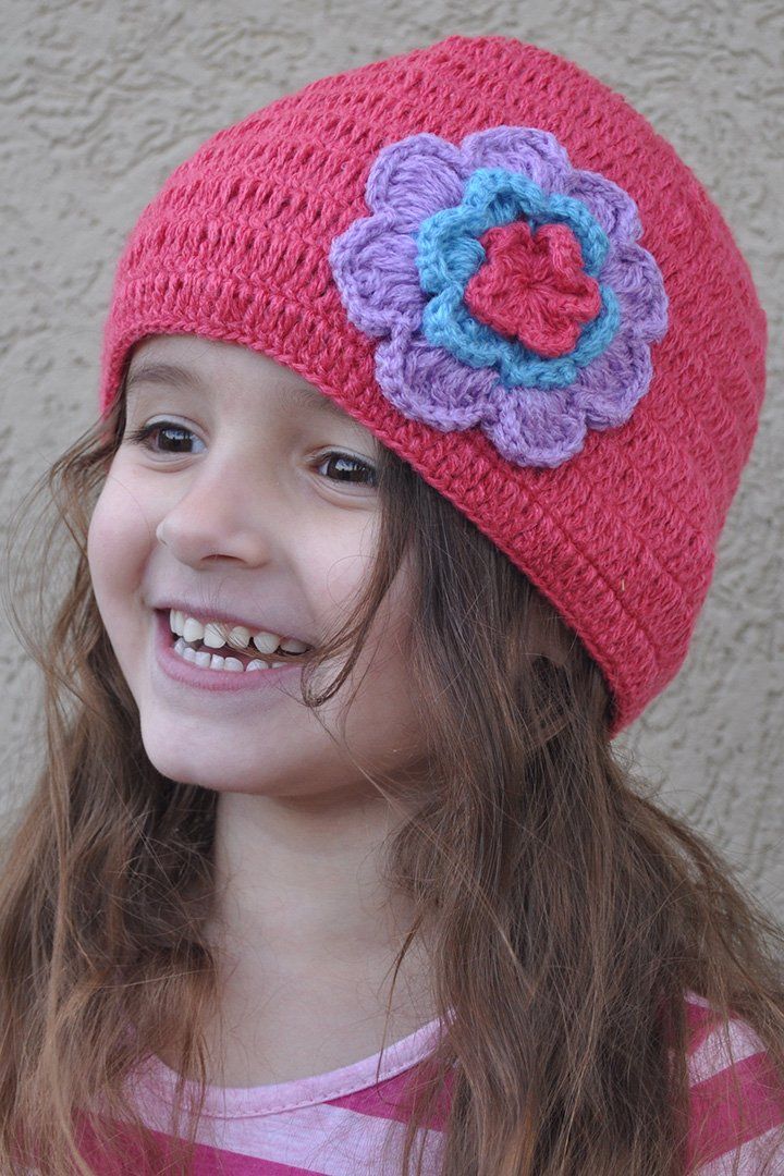 Girls Crochet Flower Beanie Hat - Love ShuShi