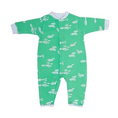 Green with Clouds Baby Romper One - Piece 100% Cotton Batik Jersey - Love ShuShi