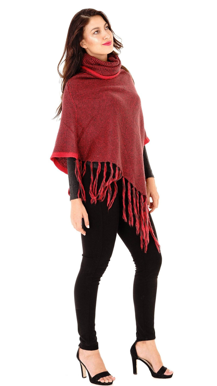 Knitted Turtleneck Poncho with Fringe - Love ShuShi