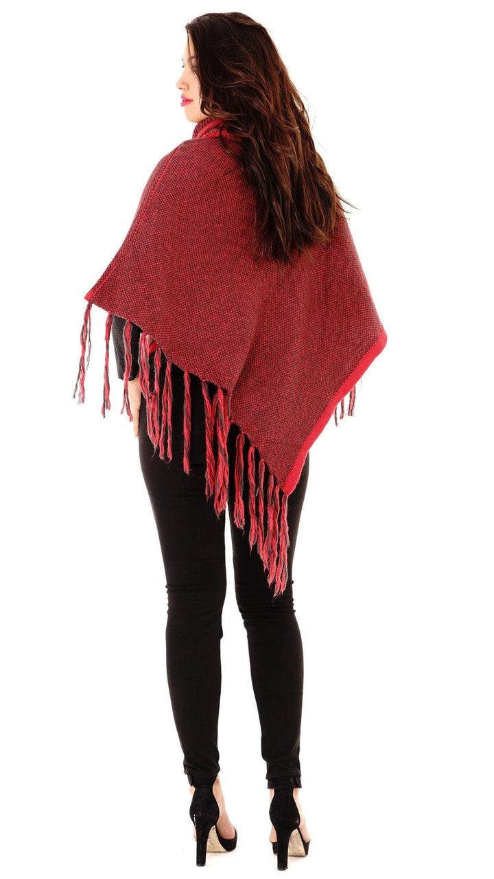 Knitted Turtleneck Poncho with Fringe - Love ShuShi