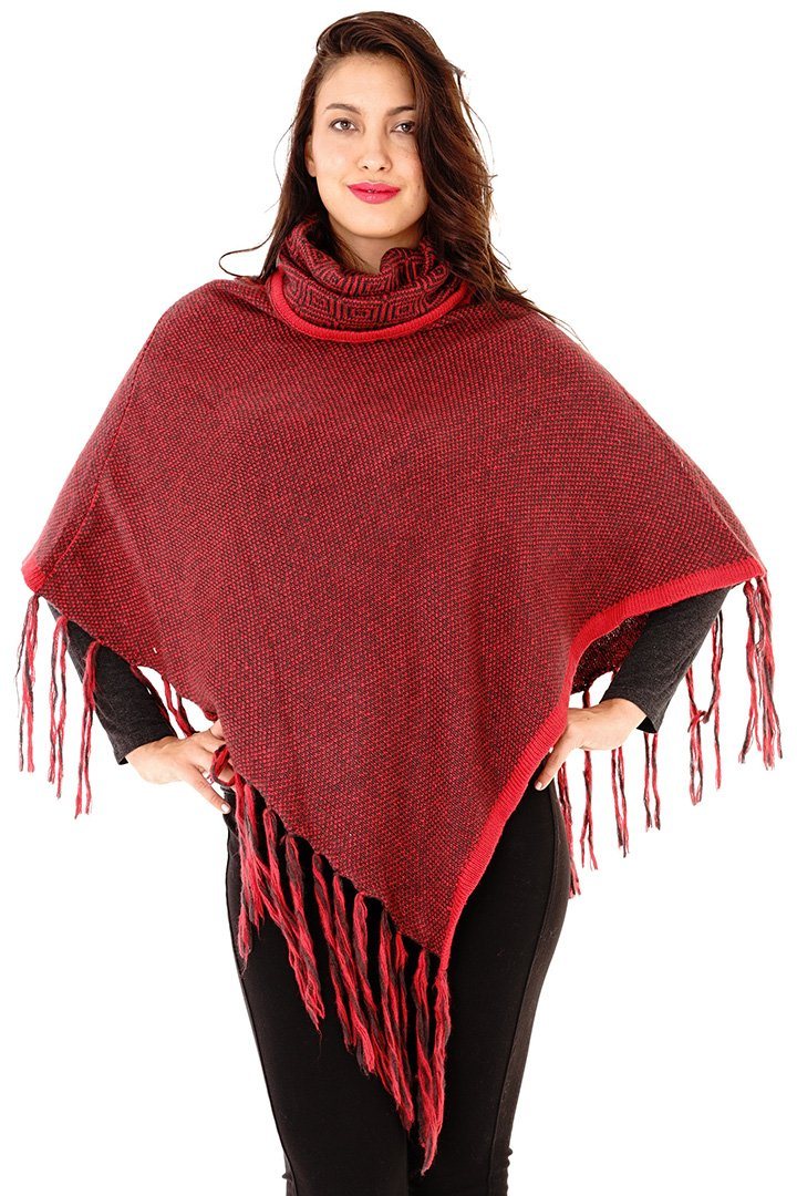 Knitted Turtleneck Poncho with Fringe - Love ShuShi