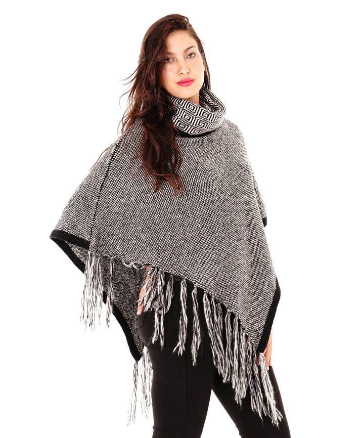 Knitted Turtleneck Poncho with Fringe - Love ShuShi