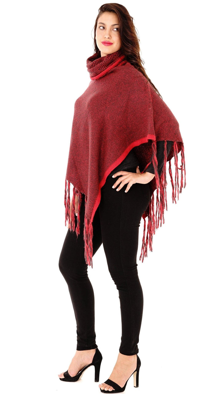 Knitted Turtleneck Poncho with Fringe - Love ShuShi