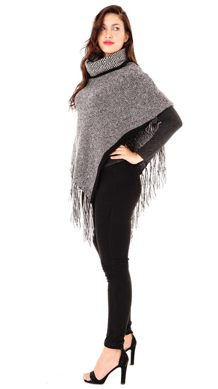 Knitted Turtleneck Poncho with Fringe - Love ShuShi