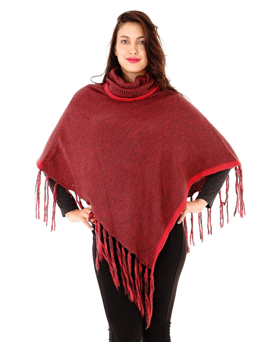 Knitted Turtleneck Poncho with Fringe - Love ShuShi