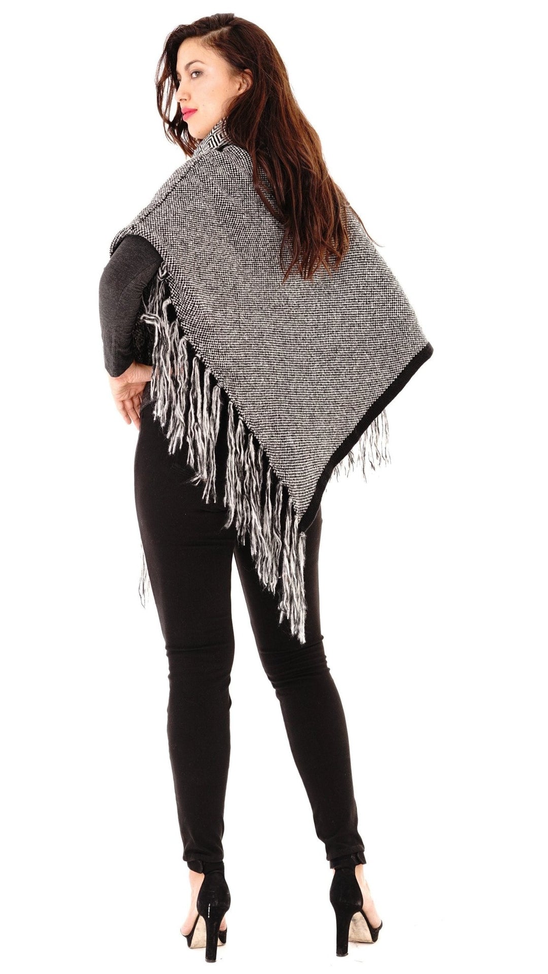 Knitted Turtleneck Poncho with Fringe - Love ShuShi