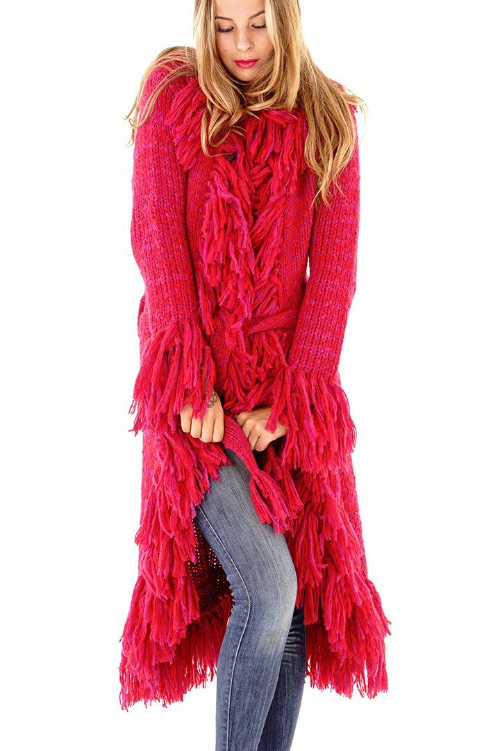 Long Fringed Sweater Jacket - Love ShuShi