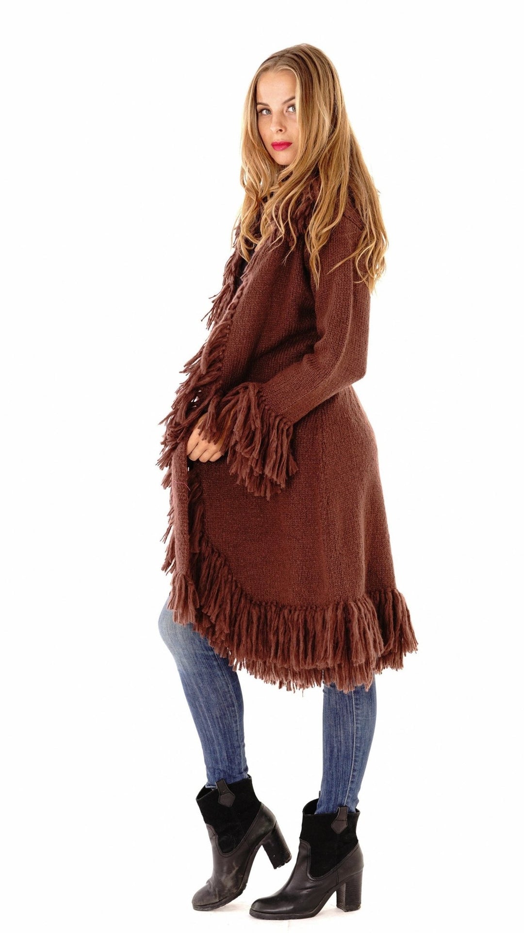 Long Fringed Sweater Jacket - Love ShuShi