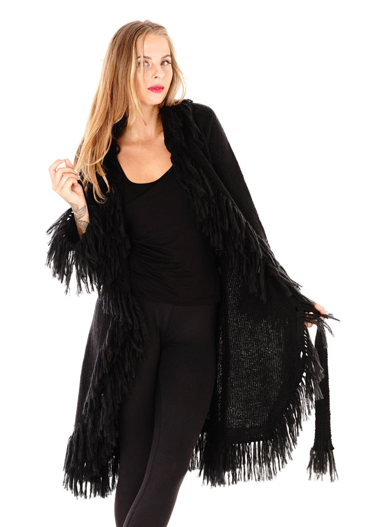 Long Fringed Sweater Jacket - Love ShuShi