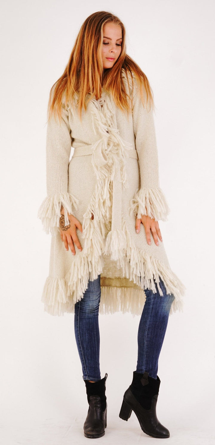 Long Fringed Sweater Jacket - Love ShuShi