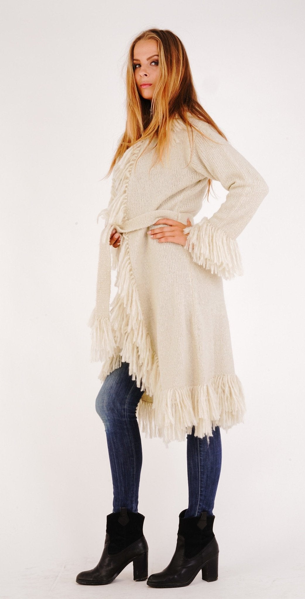 Long Fringed Sweater Jacket - Love ShuShi