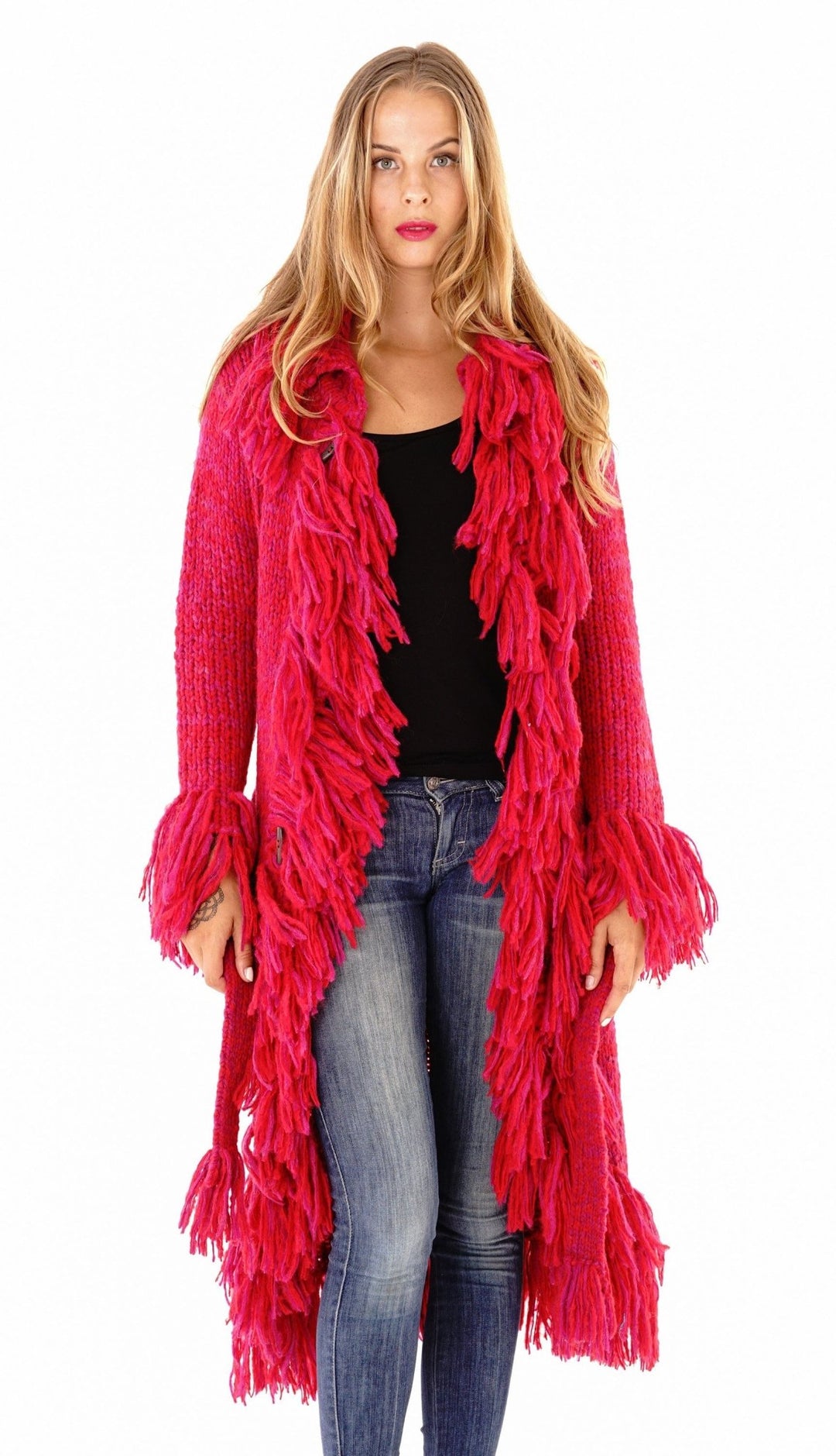 Long Fringed Sweater Jacket - Love ShuShi