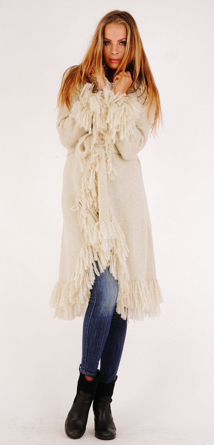 Long Fringed Sweater Jacket - Love ShuShi