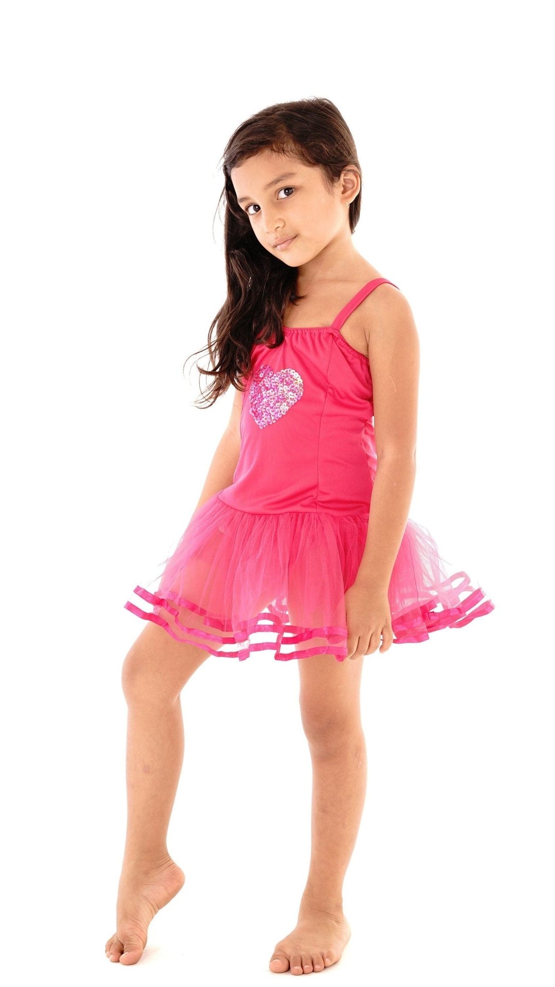 Princess Leotard Dress with Sequin Heart Design and Tutu - Love ShuShi