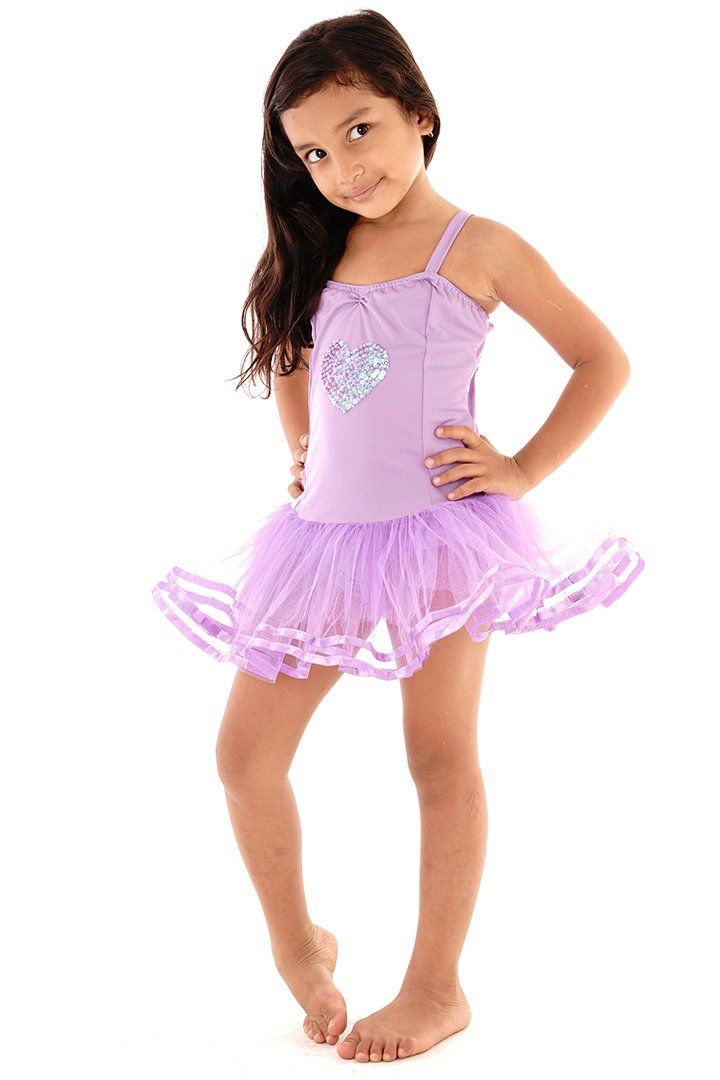 Princess Leotard Dress with Sequin Heart Design and Tutu - Love ShuShi