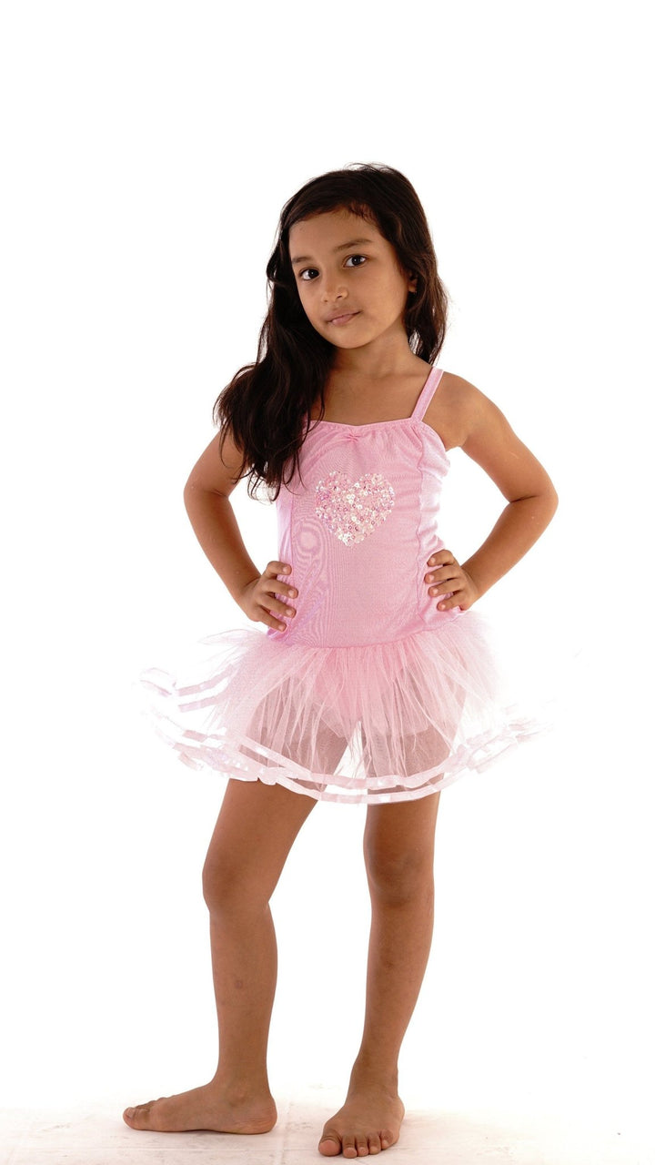 Princess Leotard Dress with Sequin Heart Design and Tutu - Love ShuShi