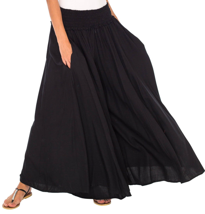 SHU - SHI Flowy Palazzo Pants for Women - Wide Leg, Elastic Waistband, Layered Style, Side Pockets - Love ShuShi