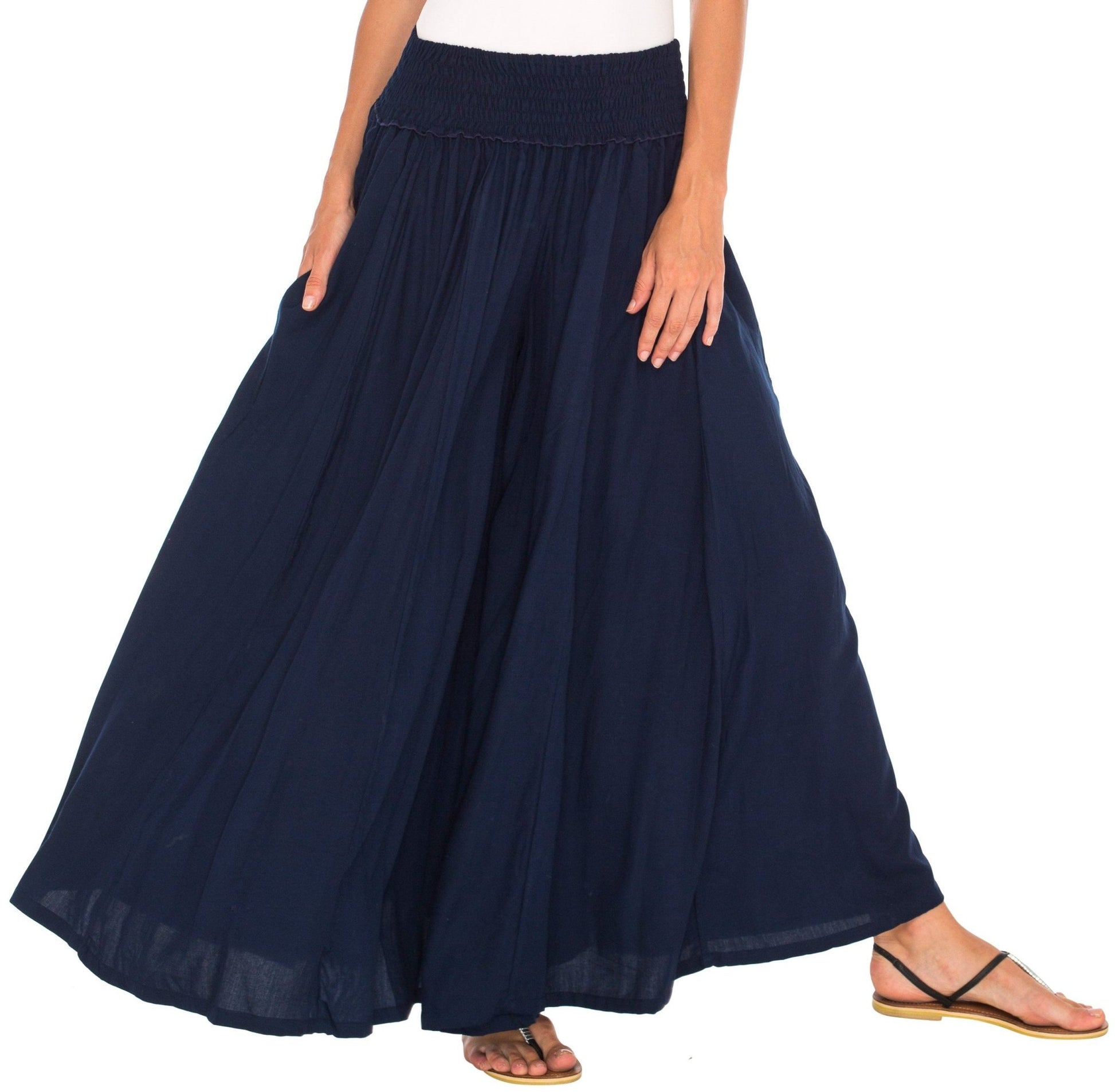 SHU - SHI Flowy Palazzo Pants for Women - Wide Leg, Elastic Waistband, Layered Style, Side Pockets - Love ShuShi