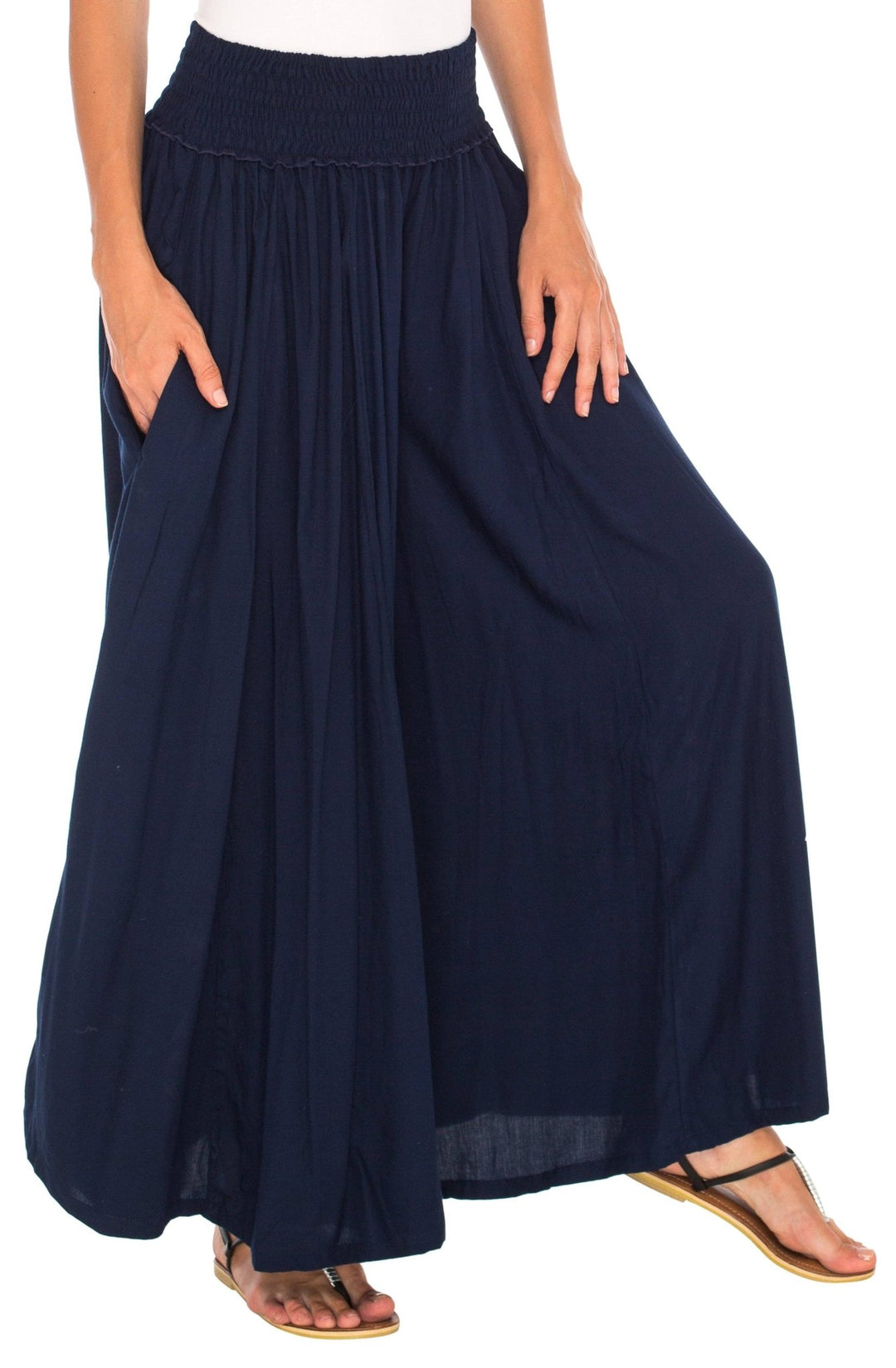 SHU - SHI Flowy Palazzo Pants for Women - Wide Leg, Elastic Waistband, Layered Style, Side Pockets - Love ShuShi