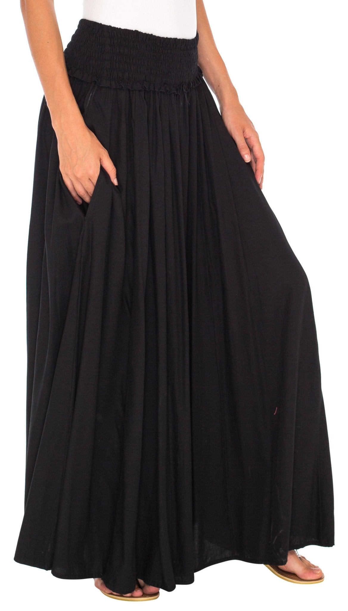 SHU - SHI Flowy Palazzo Pants for Women - Wide Leg, Elastic Waistband, Layered Style, Side Pockets - Love ShuShi