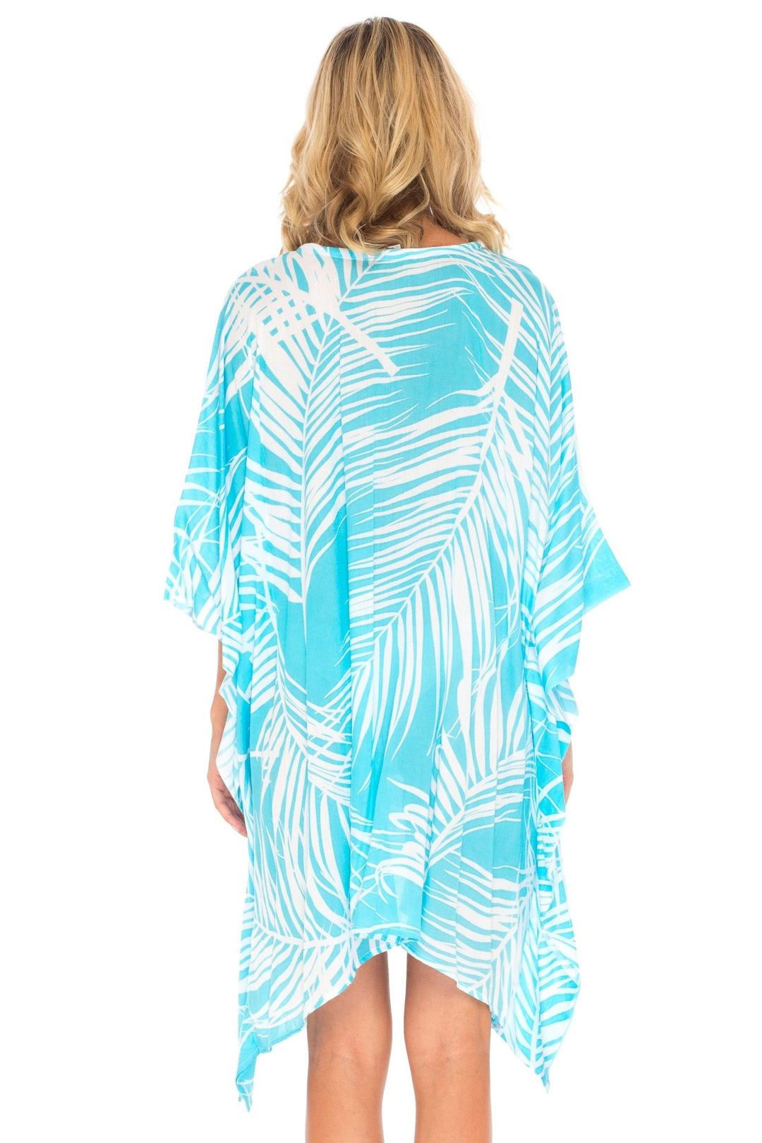 SHU - SHI PalmPrint Short Poncho Kaftan Top - Women's Beach Dress Swimwear, One Size - Love ShuShi