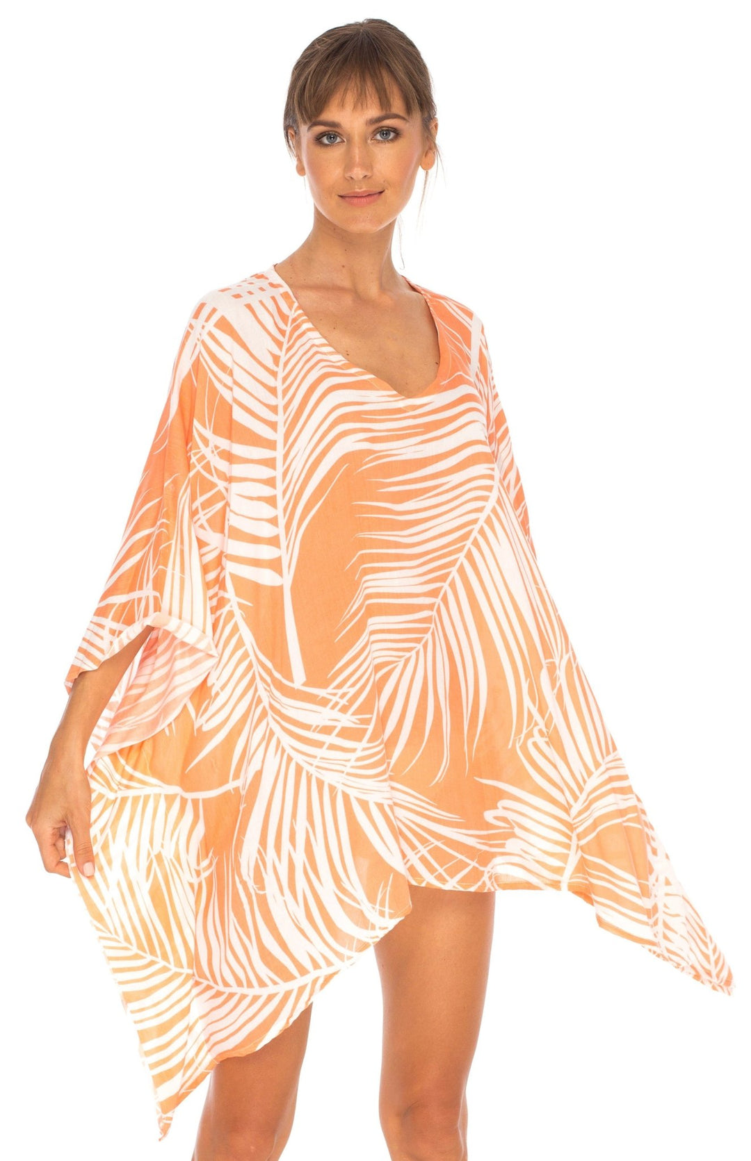 SHU - SHI PalmPrint Short Poncho Kaftan Top - Women's Beach Dress Swimwear, One Size - Love ShuShi