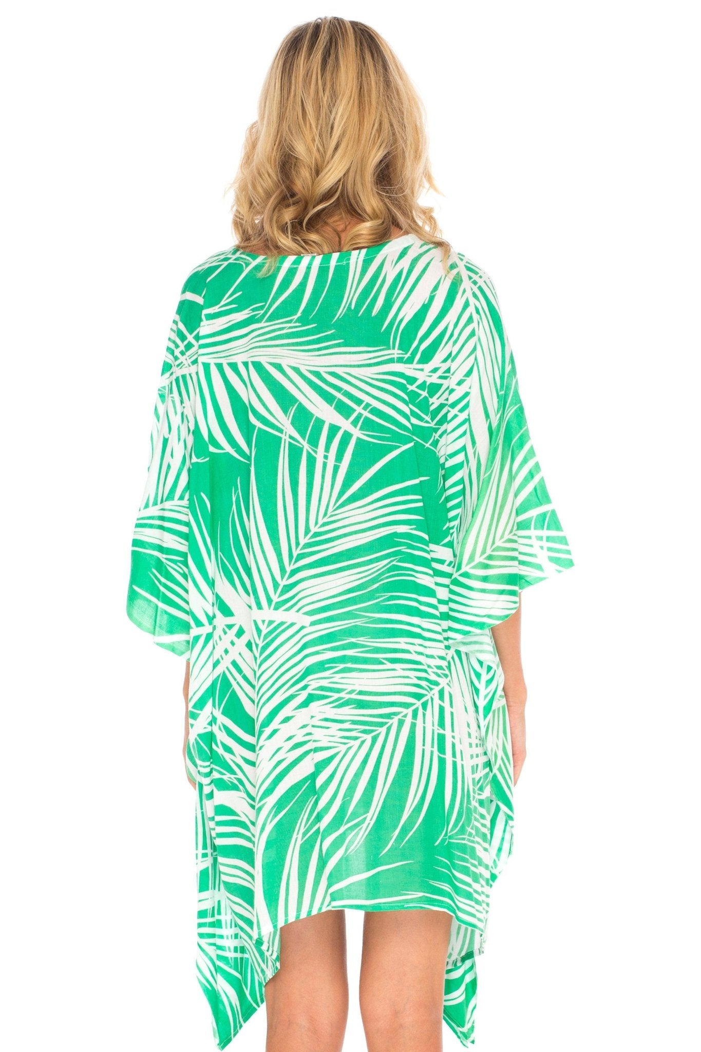 SHU - SHI PalmPrint Short Poncho Kaftan Top - Women's Beach Dress Swimwear, One Size - Love ShuShi