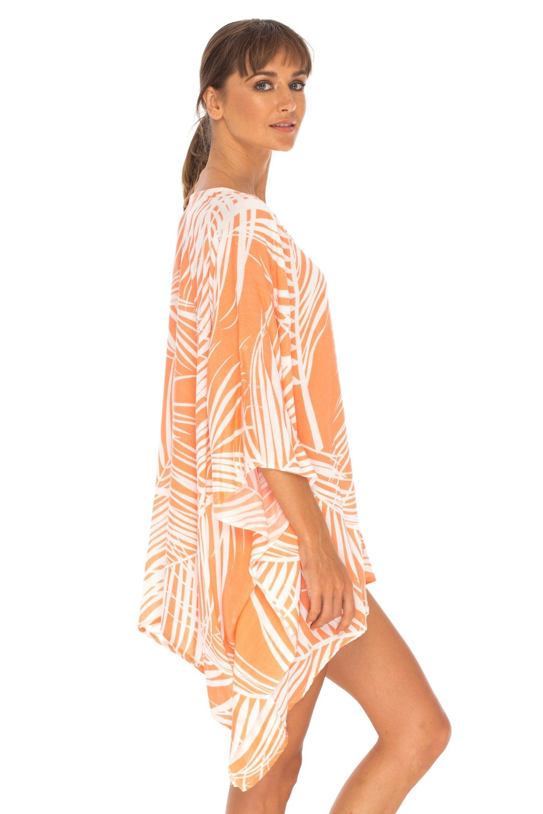 SHU - SHI PalmPrint Short Poncho Kaftan Top - Women's Beach Dress Swimwear, One Size - Love ShuShi