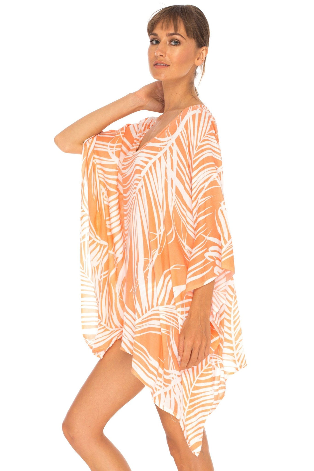 SHU - SHI PalmPrint Short Poncho Kaftan Top - Women's Beach Dress Swimwear, One Size - Love ShuShi