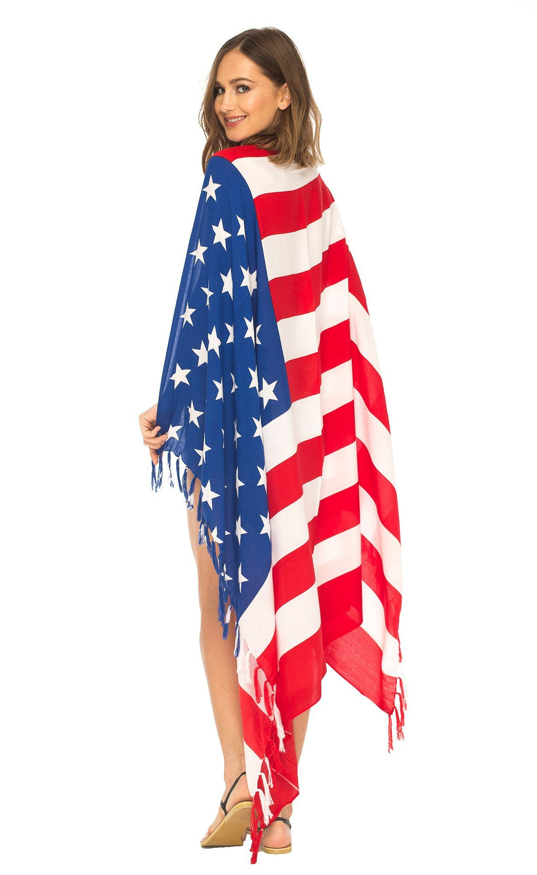 SHU - SHI Womens Beach Swimsuit Cover Up American Flag Sarong Wrap with Coconut Clip - Love ShuShi